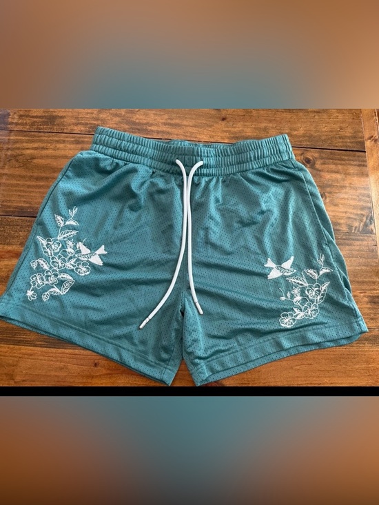 Abercrombie & Fitch Pants - Abercrombie & Fitch Teal Athletic Shorts with White Drawstring & Floral Detail